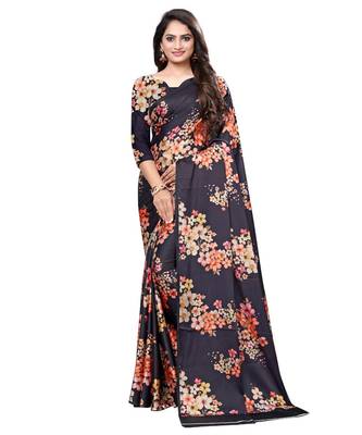 Blue printed Crepe saree with blouse 1