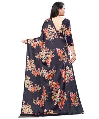 Blue printed Crepe saree with blouse 2