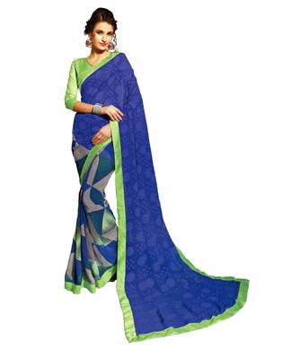 Blue Woven Georgette Saree With Blouse 1
