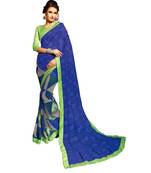 Blue Woven Georgette Saree With Blouse