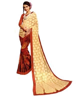 Beige Woven Georgette Saree With Blouse 1