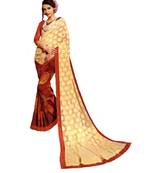 Beige Woven Georgette Saree With Blouse