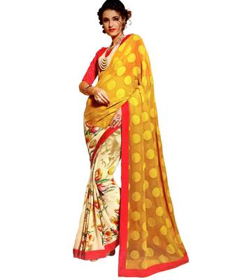 Yellow Woven Georgette Saree With Blouse 1