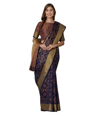 Blue Woven Silk blend saree with blouse 1