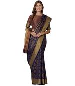 Blue Woven Silk blend saree with blouse