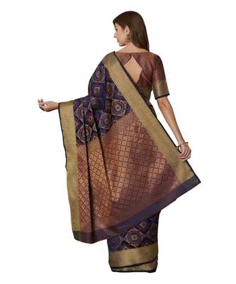 Blue Woven Silk blend saree with blouse 2