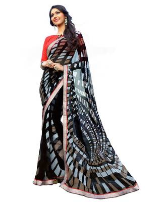 Black Printed Georgette Saree With Blouse 1