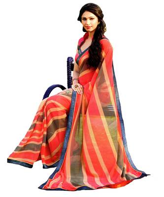 Red Printed Georgette Saree With Blouse 1