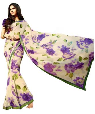 White Printed Georgette Saree With Blouse 1