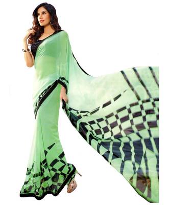 Green Printed Georgette Saree With Blouse 1
