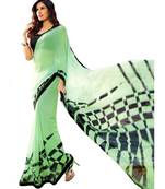 Green Printed Georgette Saree With Blouse