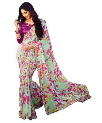 Green Printed Georgette Saree With Blouse 1