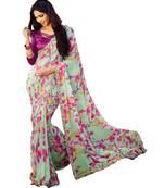 Green Printed Georgette Saree With Blouse
