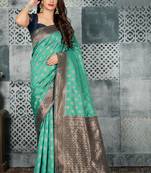 turquoise woven banarasi silk saree with blouse