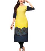 Yellow Color Digital Printed American Crepe Straight Kurti