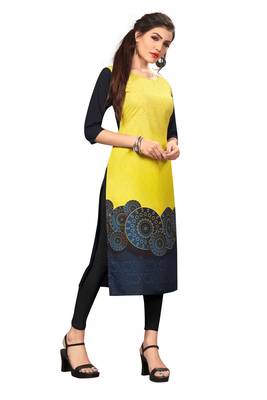 Yellow Color Digital Printed American Crepe Straight Kurti 3