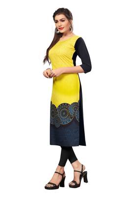Yellow Color Digital Printed American Crepe Straight Kurti 4