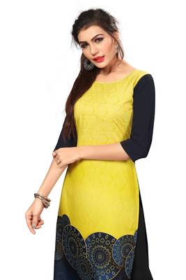 Yellow Color Digital Printed American Crepe Straight Kurti 5