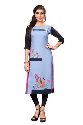 Lavender Color Digital Printed American Crepe Straight Kurti 1