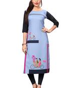 Lavender Color Digital Printed American Crepe Straight Kurti