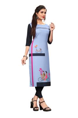 Lavender Color Digital Printed American Crepe Straight Kurti 3