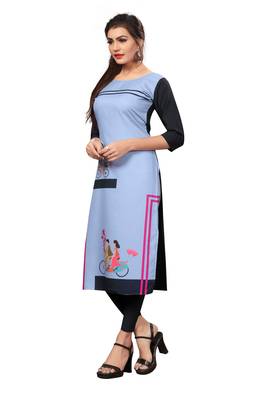 Lavender Color Digital Printed American Crepe Straight Kurti 4