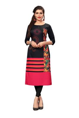 Black Color Digital Printed American Crepe Straight Kurti 1