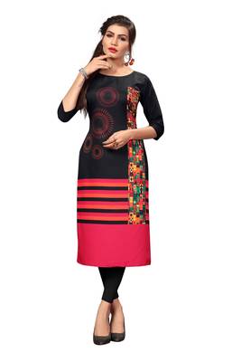 Black Color Digital Printed American Crepe Straight Kurti 2