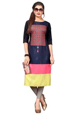 NavyBlue Color Digital Printed American Crepe Straight Kurti 1