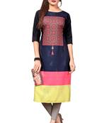 NavyBlue Color Digital Printed American Crepe Straight Kurti