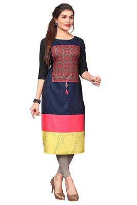 NavyBlue Color Digital Printed American Crepe Straight Kurti 2