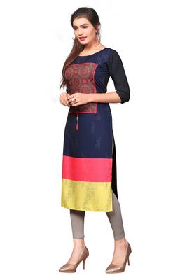 NavyBlue Color Digital Printed American Crepe Straight Kurti 3