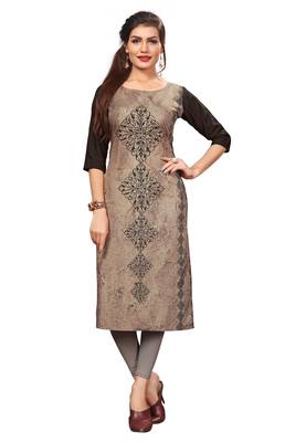 Brown Color Digital Printed American Crepe Straight Kurti 1