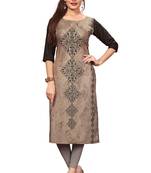 Brown Color Digital Printed American Crepe Straight Kurti