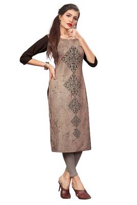 Brown Color Digital Printed American Crepe Straight Kurti 3