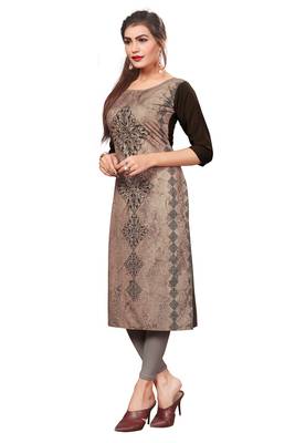 Brown Color Digital Printed American Crepe Straight Kurti 4