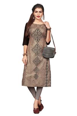 Brown Color Digital Printed American Crepe Straight Kurti 5