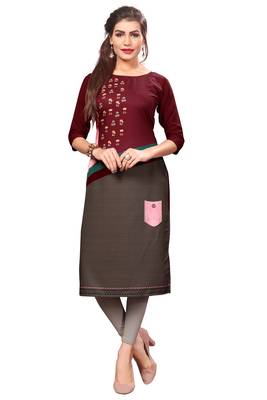 Maroon Color Digital Printed American Crepe Straight Kurti 1