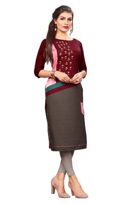 Maroon Color Digital Printed American Crepe Straight Kurti 3