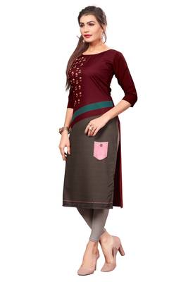 Maroon Color Digital Printed American Crepe Straight Kurti 4