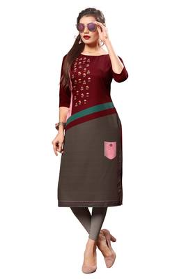 Maroon Color Digital Printed American Crepe Straight Kurti 5