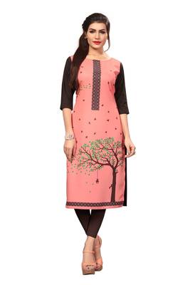 Peach Color Digital Printed American Crepe Straight Kurti 1