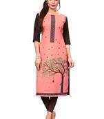 Peach Color Digital Printed American Crepe Straight Kurti