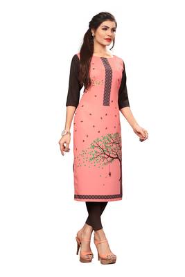 Peach Color Digital Printed American Crepe Straight Kurti 3