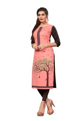 Peach Color Digital Printed American Crepe Straight Kurti 4