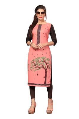 Peach Color Digital Printed American Crepe Straight Kurti 5