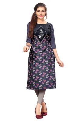 Dark Lavender Color Digital Printed American Crepe Straight Kurti 1