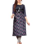 Dark Lavender Color Digital Printed American Crepe Straight Kurti