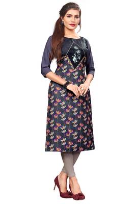 Dark Lavender Color Digital Printed American Crepe Straight Kurti 3