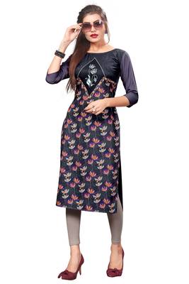 Dark Lavender Color Digital Printed American Crepe Straight Kurti 5
